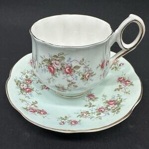 Rosina Fine Bone China‎ 'Rosamund' Teacup and Saucer, Vintage Mid 20th Century